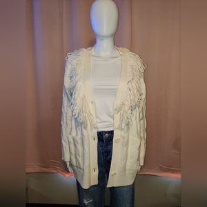 NWT---(Max Studio)  Cream Tassel Sweater